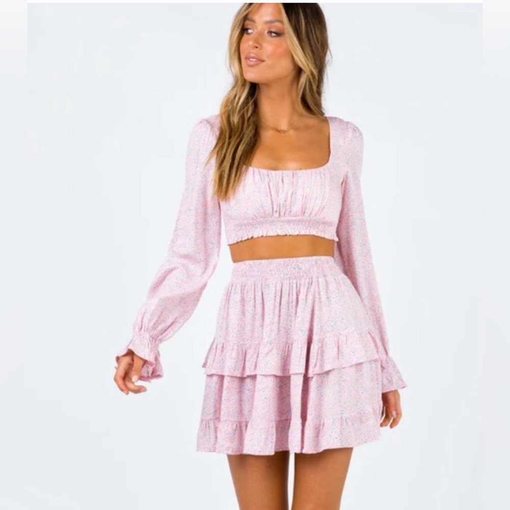 Princess Polly The Susanna Set Floral Pink 2-Piece Crop Top & Skirt Set Size US4